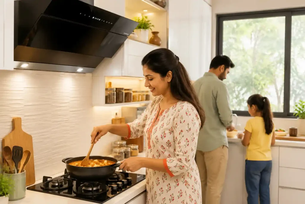 16 Family cooking in a modern kitchen
