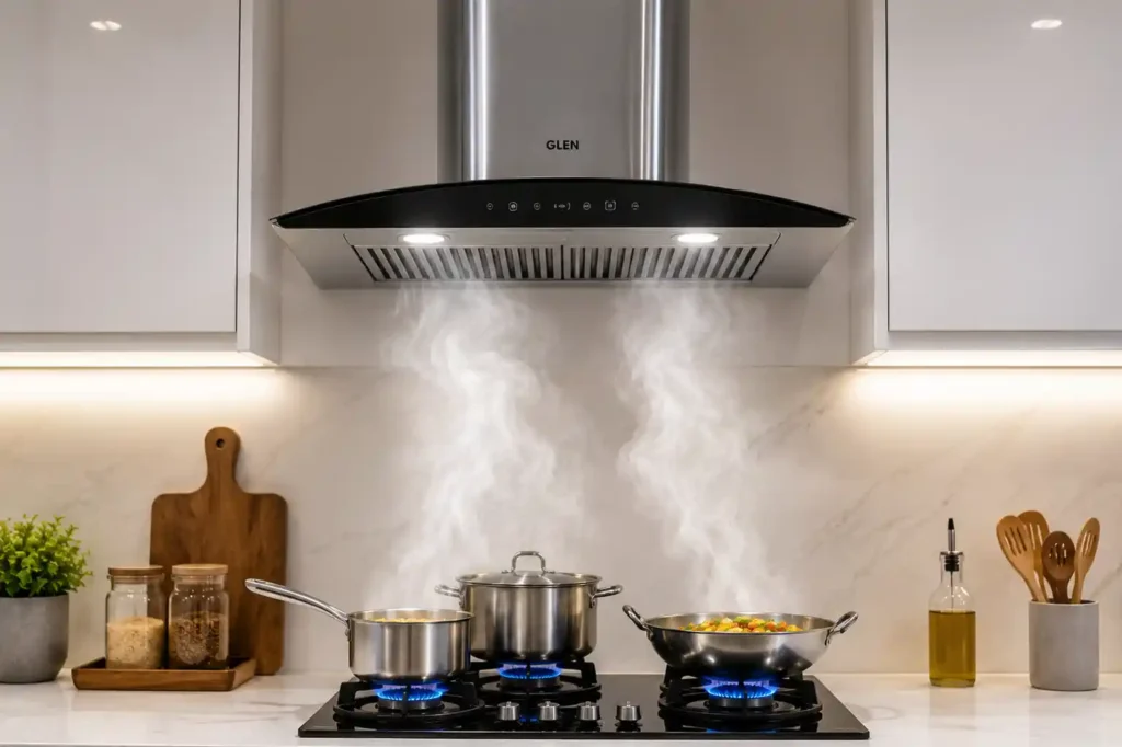 4 Modern kitchen with steam and cookware