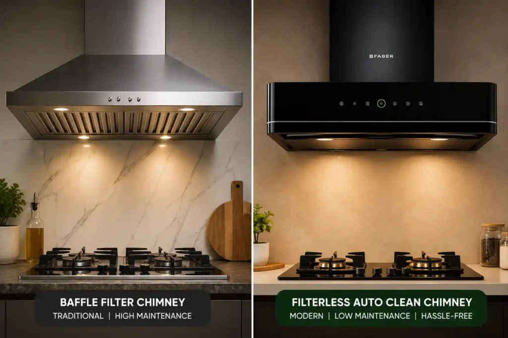 4 Range hood comparison in modern kitchen Glen or Faber chimney