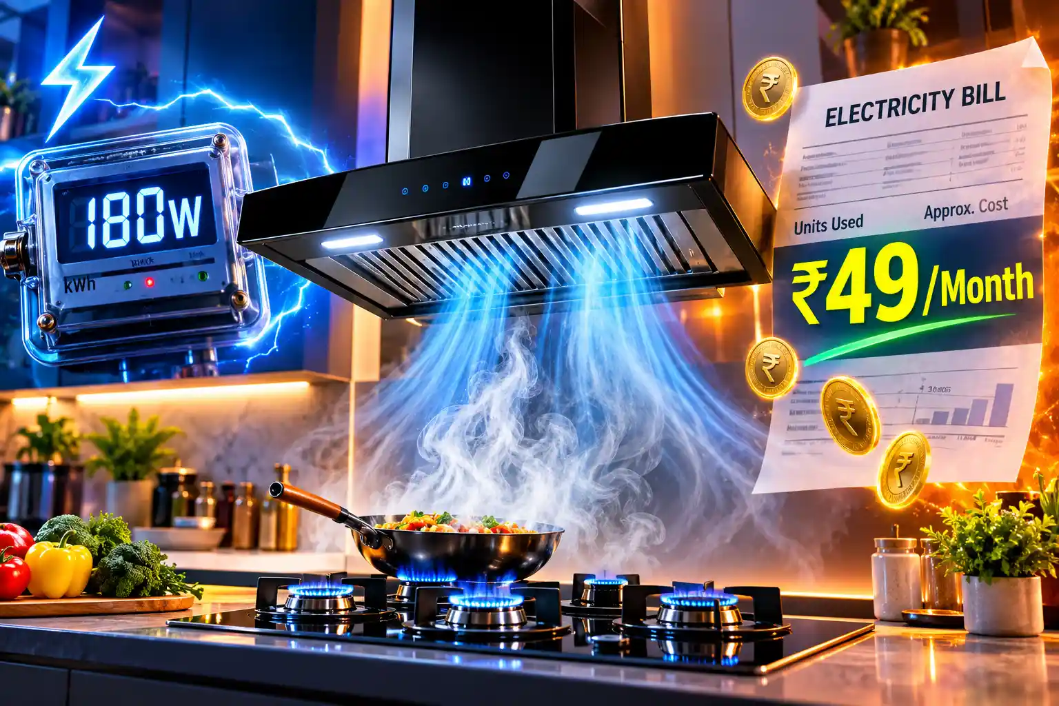 Kitchen chimney electricity consumption and monthly running cost
