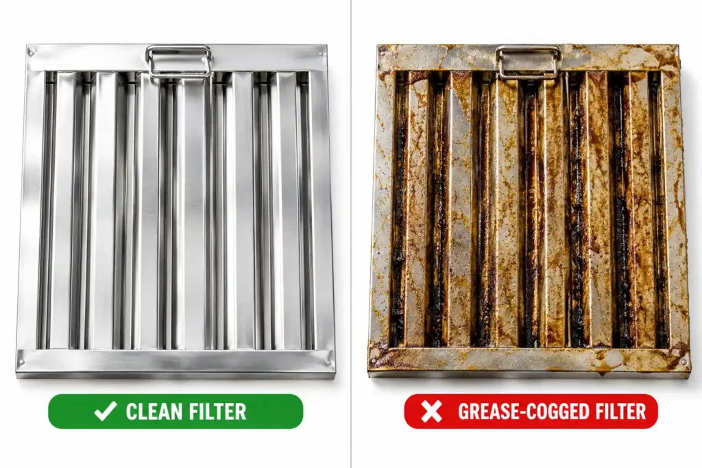 2 Clean vs Grease-Caked Filters How to Clean a Kitchen Chimney at Home
