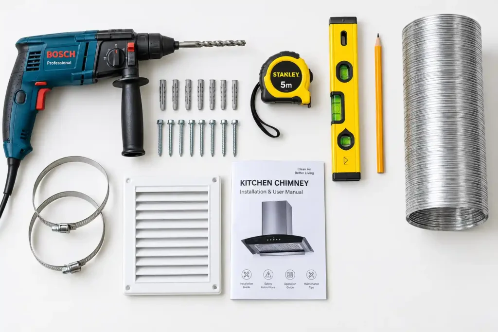 4 Kitchen Chimney Installation Kit Flat Lay Kitchen Chimney Installation Guide