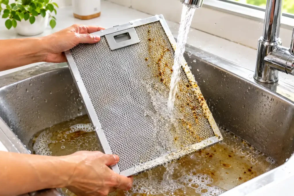 5 Rinsing a Greasy Range Hood Filter
